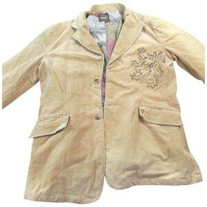 Roar Merit‎ Blazer Jacket Mens Tan Corduroy Embroidered Single Breasted 2 Button